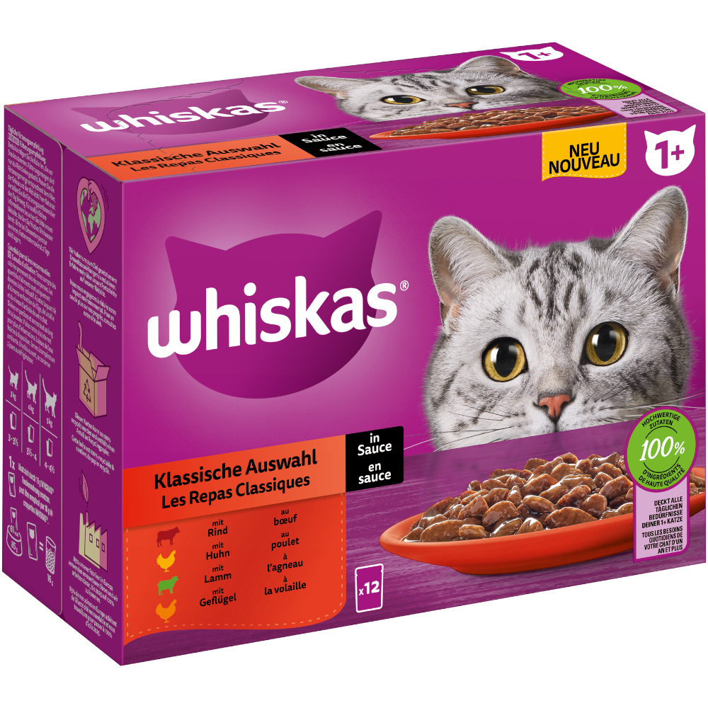 12x85g 1+ Adult Klassieke Selectie in Saus Whiskas Kattenvoer