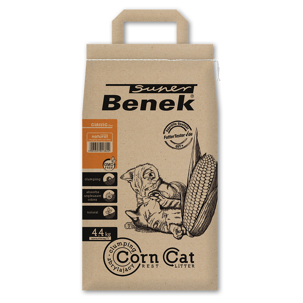  7 l (ca. 4,4 kg) Super Benek Corn Cat Natural Kattenbakvulling De
