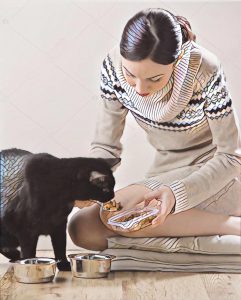 Meisje voert kat